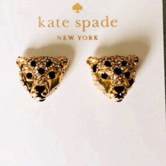 $58 Kate Spade Run Wild Cheetah Stud Earrings in gold & black - Picture 6 of 7